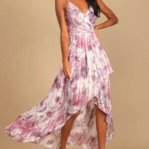 NWT Lulus An Enchanting Dream Purple Multi Print High-low Maxi Dress - Size M